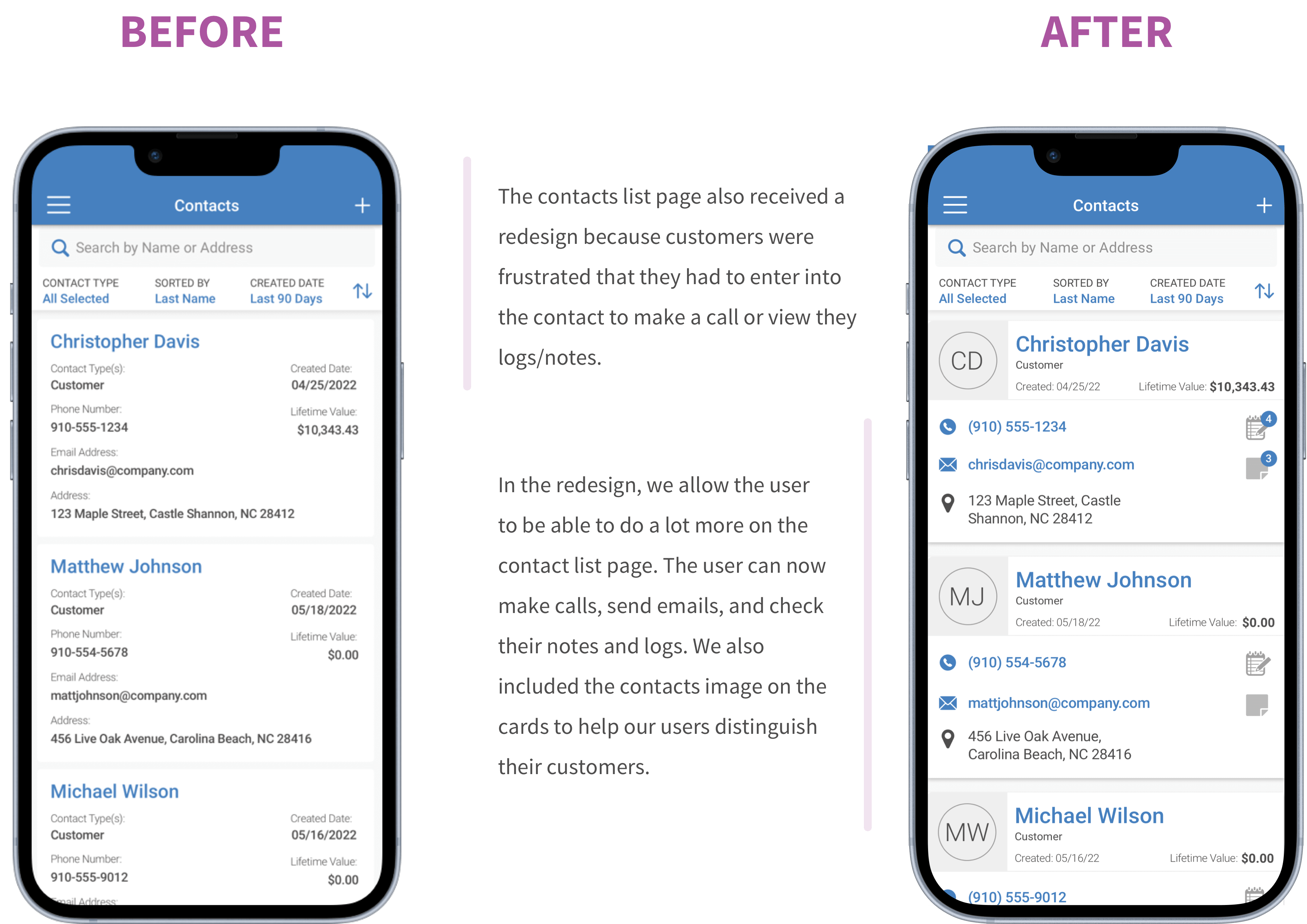 Contacts Redesign Before & After