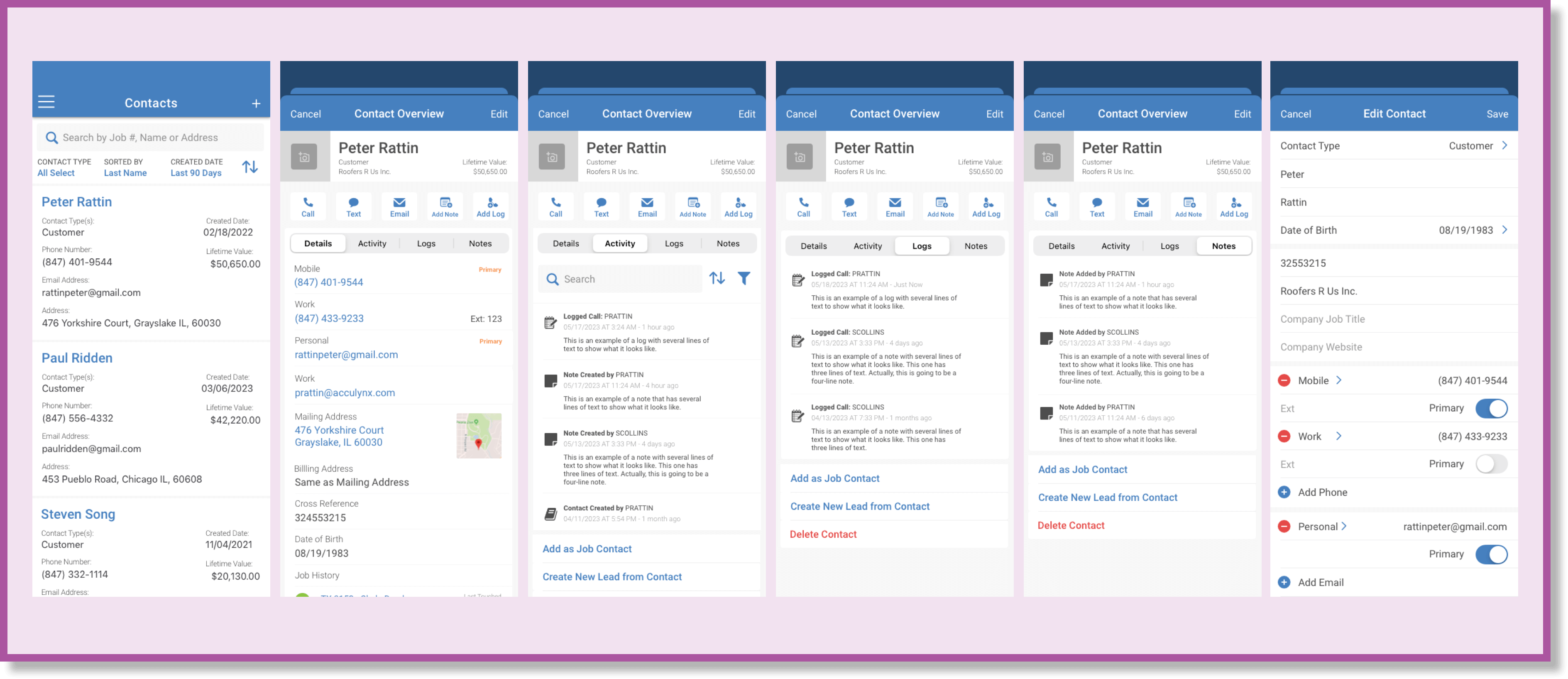 Contacts Redesign Mid-Fi Designs